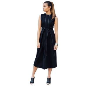 Poppyseed Dark Blue Adjustable Zippers Midi Made in USA Maternity Dress, Size M
